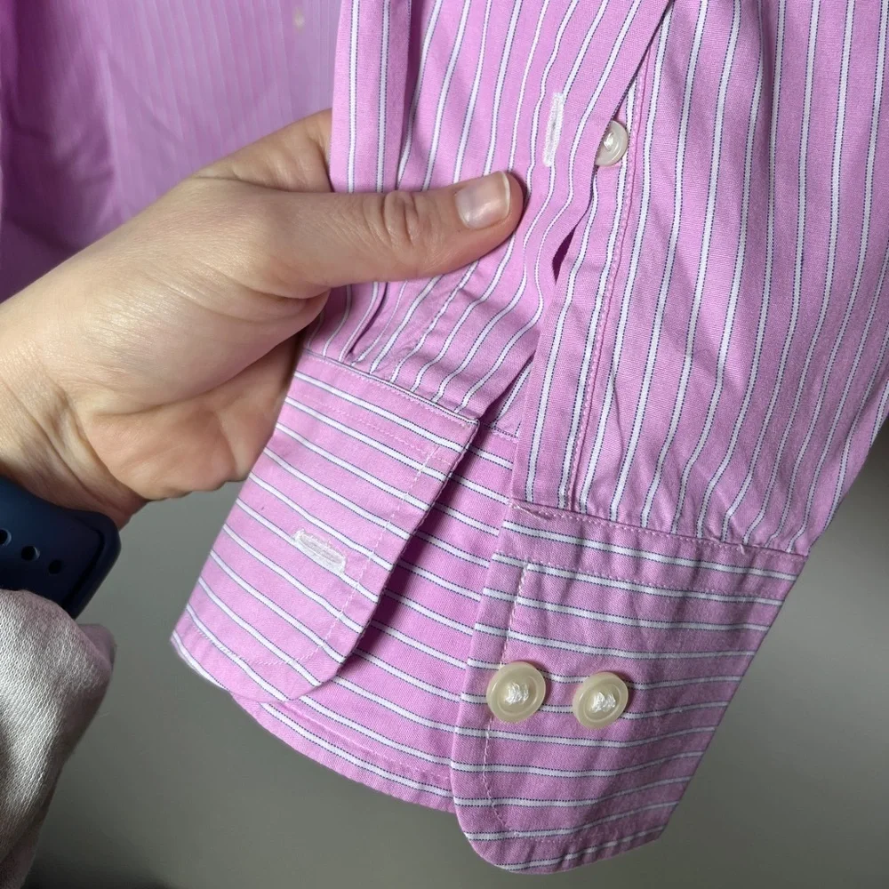 J. Crew Casual Pinstripe Pink Button Down 100% Cotton Sz L